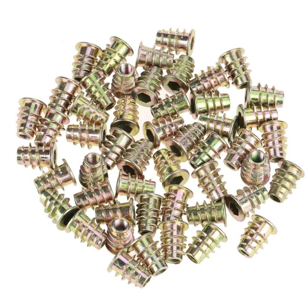 

50Pcs M5*13mm Threaded Inserts Zinc Alloy Hex Drive Head Nuts Wood Insert Nuts Threaded for Wood