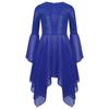 Girls Liturgical Dance Dress Shiny Sequins Patchwork Round Neck Flared Sleeve Asymmetrical Hem Performance Tunic