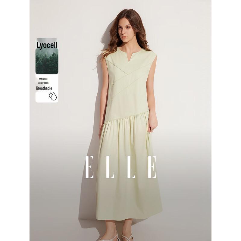 ELLE Women s Lyocell Tencel Sleeveless V-Neck Dress M