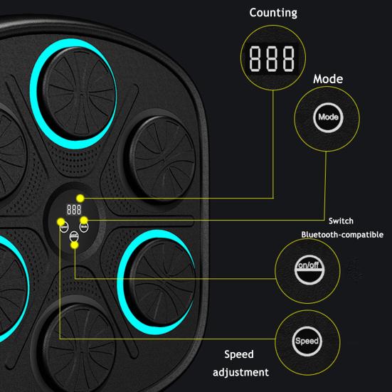 Smart Music Boxing Machine Wall Mounted Speed Modes Adjustable Electronic LED Boxing Training Target Punching Pad Home Gym Workout Equipment