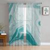 Luxury Tulle Curtains Teal Gradient Marble Pattern Living Room Kitchen Chiffon Curtain Youth Bedroom Sheer Floor Valance Curtain