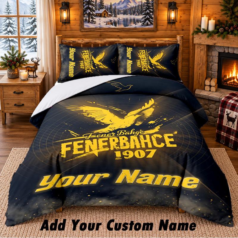 Fenerbahçe FC Pattern Bedding 3Pcs Set Custom Name, Bed Sheet And Pillowcases For Home Bedroom