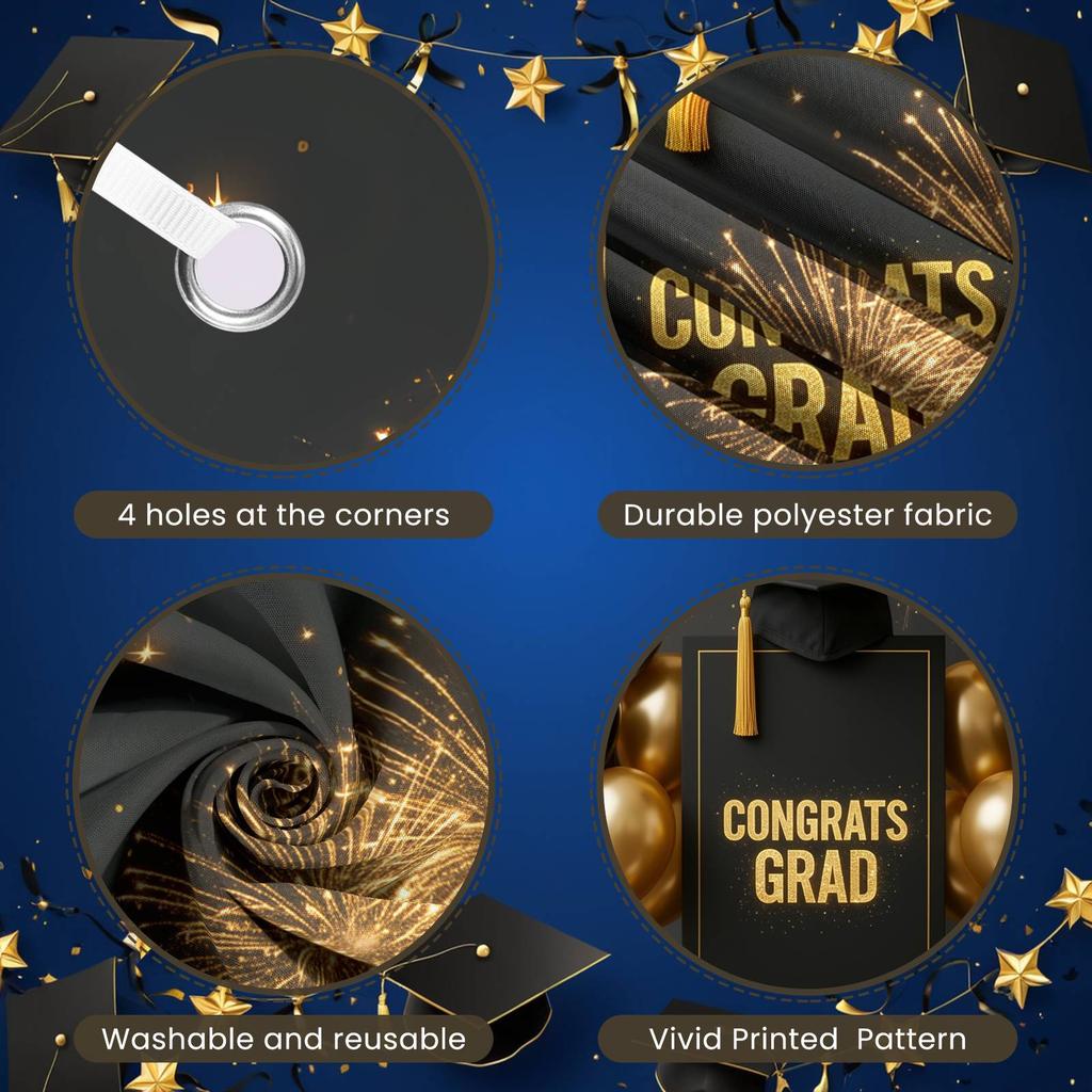 Graduation Background Black Gold Balloons Grad Party Banner Congrats Grad Background Glittery Gold Lettering For Graduation