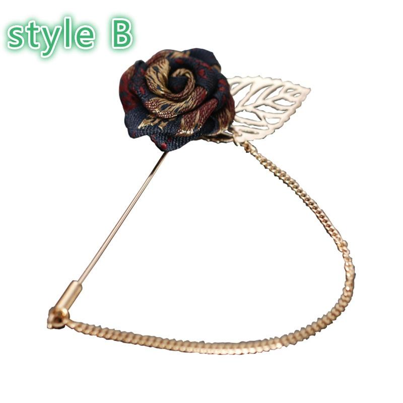 Vintage Mixed Fabric Rose Brooches Tassel Chain Men Suit Collar Brooch Broche Lapel Pin Brooches For Women Jewelry Accessories