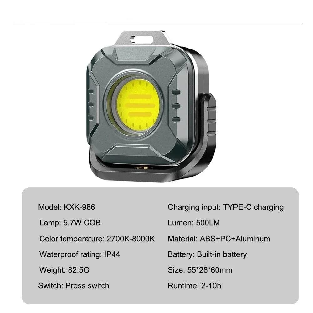 LED Beads 500LM COB Flashlight Type-C Rechargeable Charging Lighting Lamp Mini LED Working Light