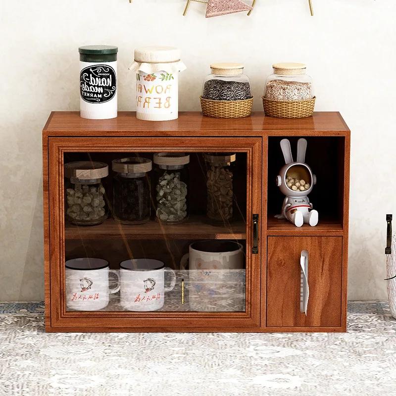 Glass Retro Solid Wood Tea Cup Tissue Storage Cabinet Japanese Cosmetics Desktop Storage Box Dustproof Figurine Display Cabinet