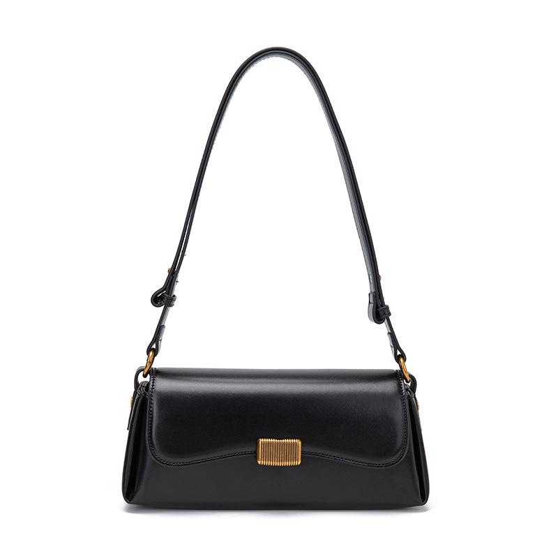 

2024 Высококачественная черная сумка-багет из натуральной кожи - стильный летний аксессуар для женщин на плечо и подмышку чёрный