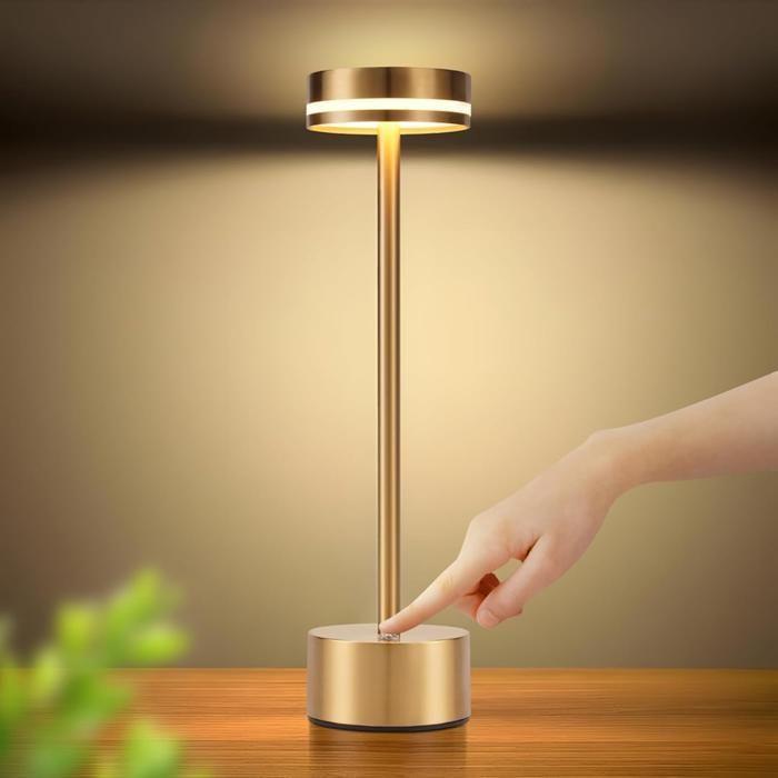 Table Lamp - NETTLIFE - USB-C Rechargeable Model - Dimmable - Wireless - Metal Gold