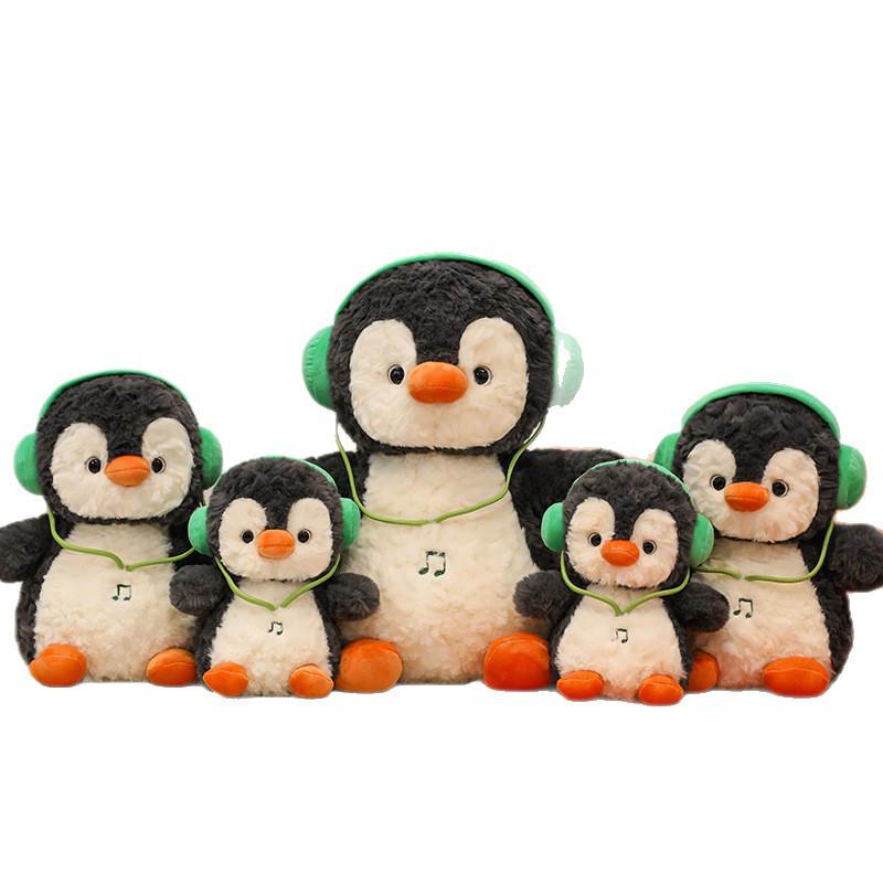Chubby Penguin Plush Toy with Fun Headphones - Cute Cartoon Doll Gift for Girls