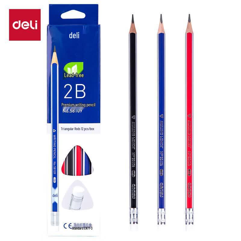 Deli 2B Wood Pencils with Eraser, 12-Pack