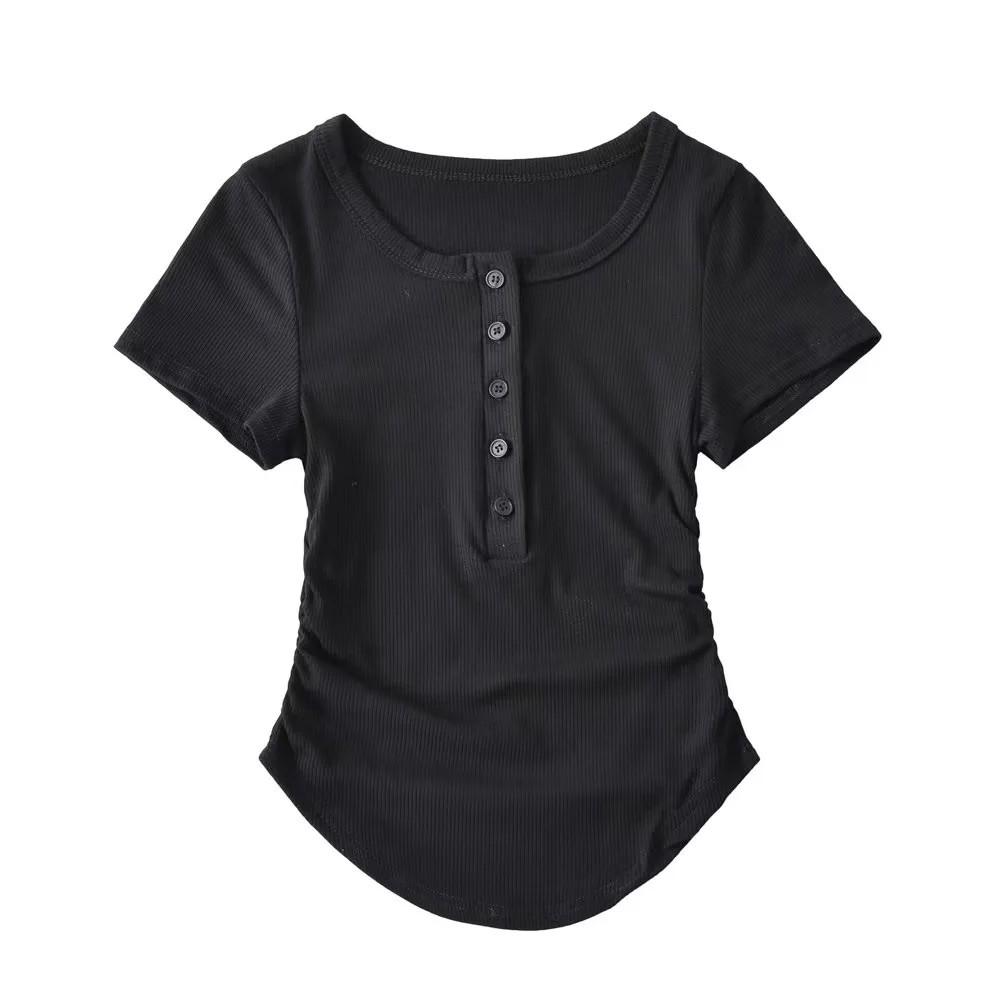 

Топ облегающего кроя с изогнутым низом Spicy Girl, с коротким рукавом - Весна/Лето 2025 Medium чёрный