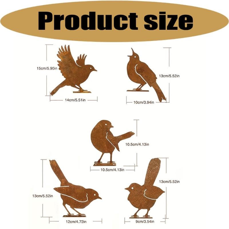 Pack Of 5 Iron Bird Garden Decorations With Weatherproof Design For Outdoor Use Decorative Backyard Ornament
