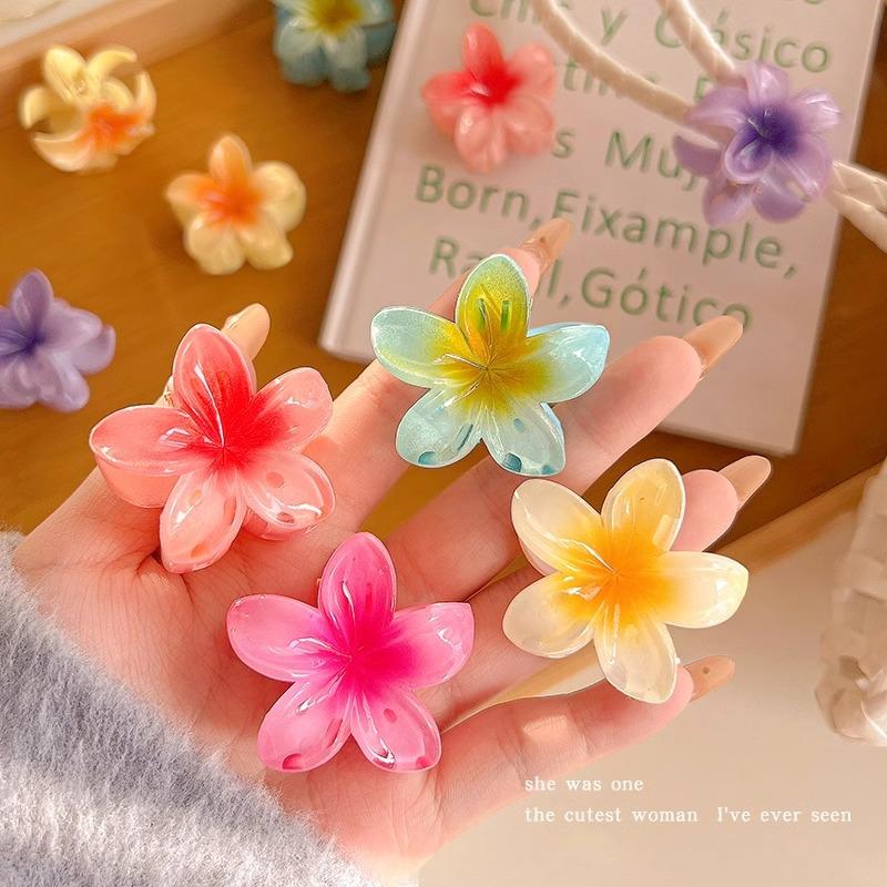 6 Stück Hawaiianische Farbverlauf-Haarspangen Blumen-Haarkrallen Damen-Haarschmuck Kleine Größe Kopfschmuck Haarnadel Krabben-Haarklammer