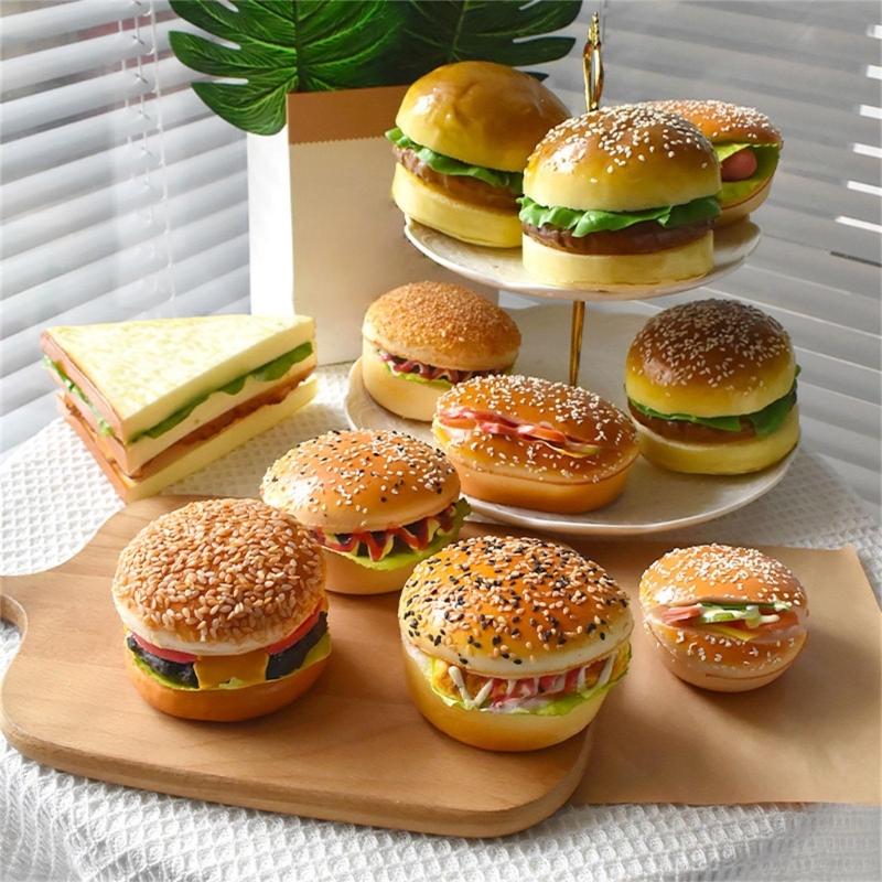 Realistic Artificial Hamburgers Artificial Food Bread Model PU Texture Perfect for Restaurant Displays and Photography
