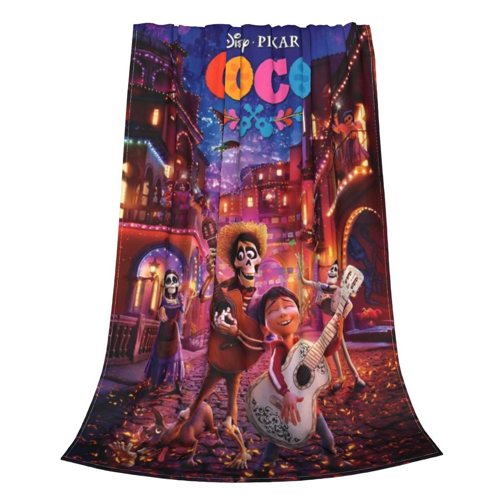 C-Coco Day of The Dead Cartoon Blanket Guitar Thankgiving Flannel Throw Blankets Bedding Portable Soft Warm Multifunction Quilt