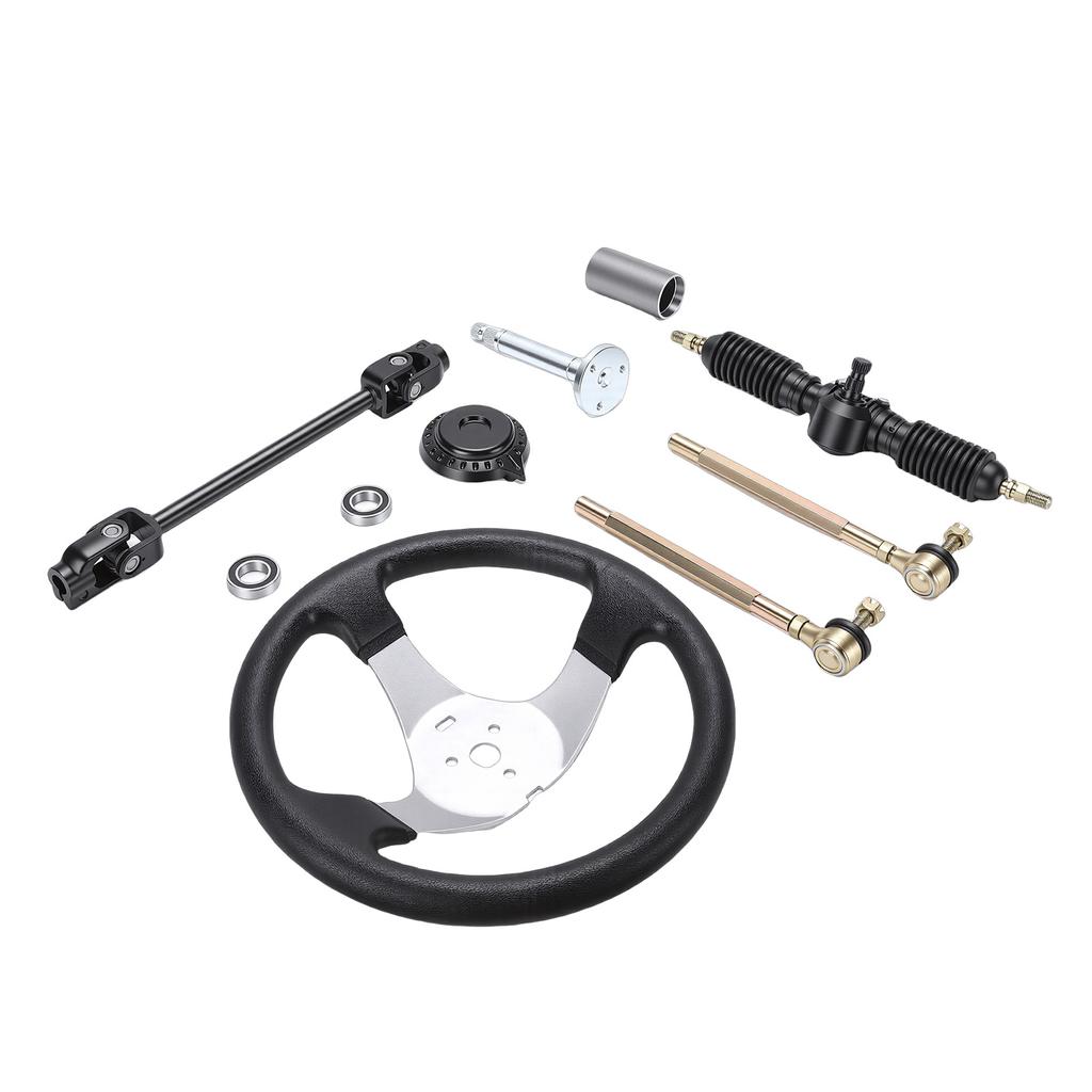 300mm Go Kart Steering Wheel 3 Spoke with 320mm Adjustable Shaft Rack and Pinion Small Gear Pull Rod Rack for 110ml