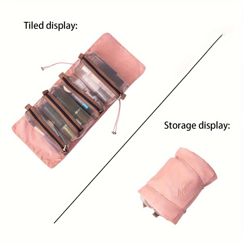 Pink waterproof detachable 4-in-1 makeup bag Multifunctional portable toiletry bag set Large capacity travel mesh storage bag