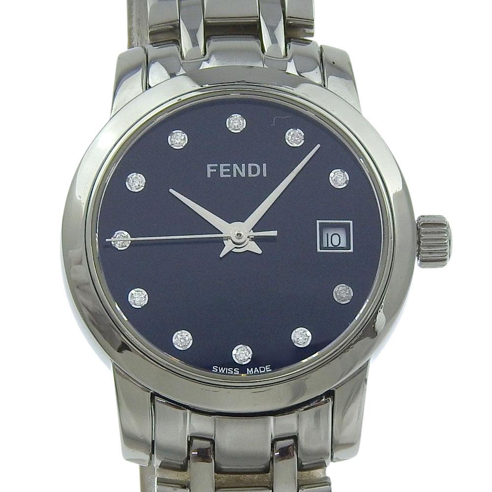 

FENDI 11P diamond Watches 2100L Date blackDial Stainless Steel Quartz Analog display Women Used
