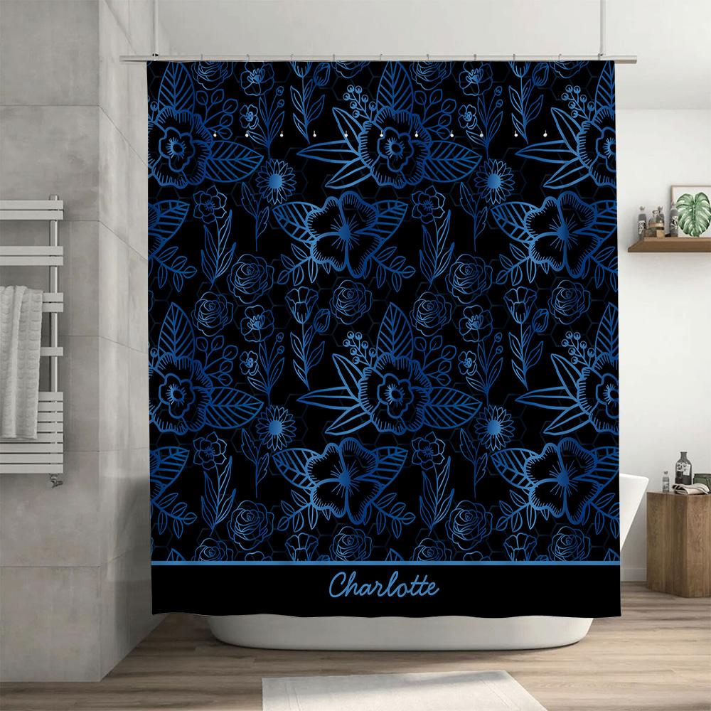 Modern Retro Floral Printed Shower Curtain Waterproof Bath Decoration Room Decor Peach Navy Blue Polka Dot Pattern