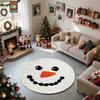 Tapete Redondo de Natal com Rosto de Boneco de Neve Flanela Decoração de Feriado Papai Noel Rena Lareira Árvore de Natal Embrulho de Presente Tapete de Chão de Inverno Aconchegante