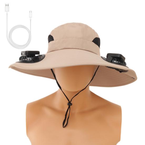 Outdoor Hat with Dual Power Supply Wide Brim Sun Hat with Built-in Solar Fan Fishing Hiking Gardening Hat