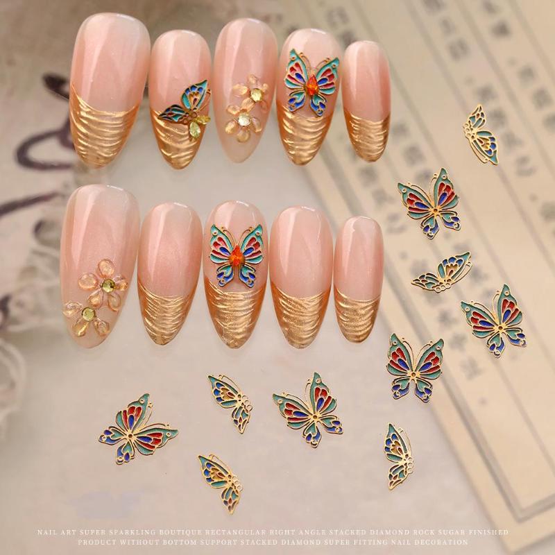 Chinese Enamel Copper Butterfly Nail Charms Painted Butterfly Nail Art Decorations For Diy Nail Accessories Charms Supplies