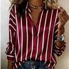 Ladies Silky Satin Contemporary Geometric Line Pattern Printed Shirt Long Sleeve Lapel Collar Button Down Elegant Casual Blouse