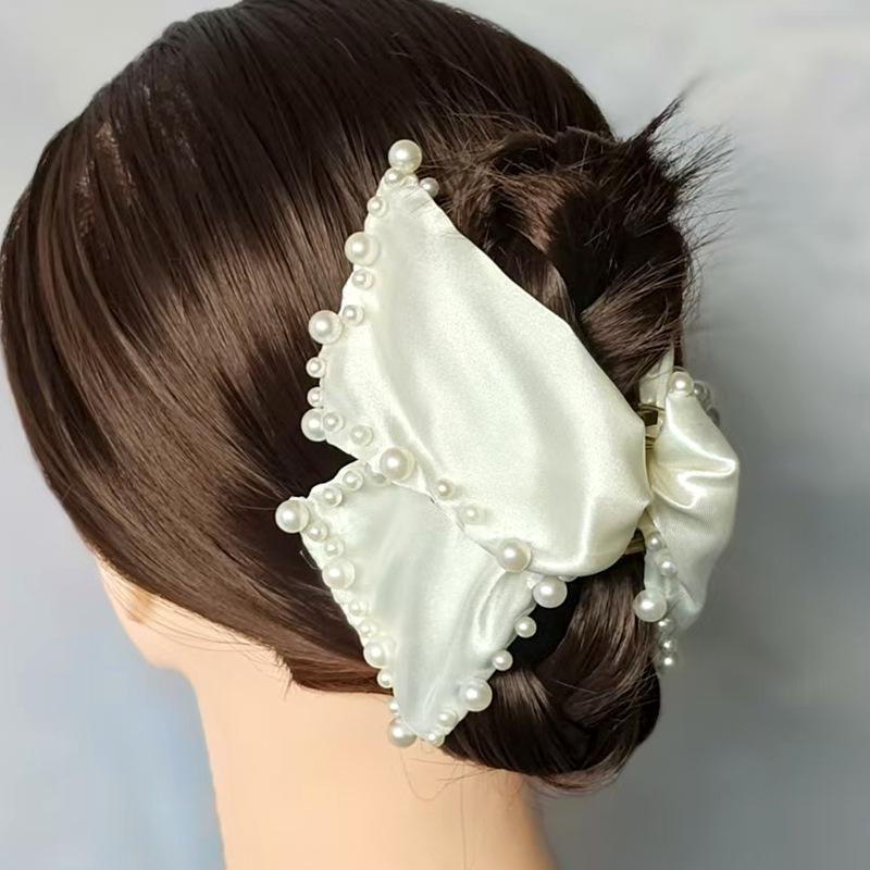 Set of 5 Elegant French Pearl Bead Triangle Claw Hair Clips - Luxury Versatile Hair Accessories