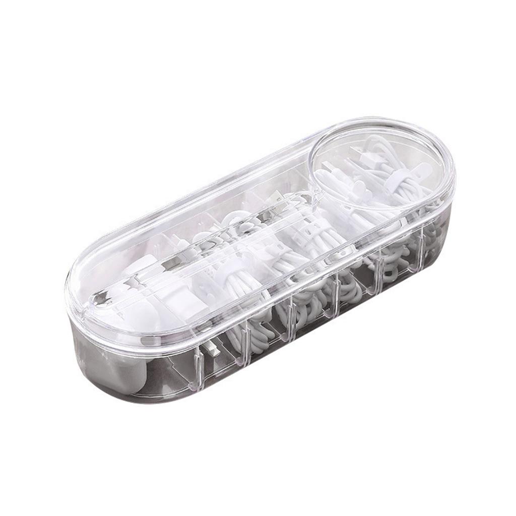 Cable Storage Organizer PP Clear with Multiple Compartments Lid Cord Organizer Box for Desktop