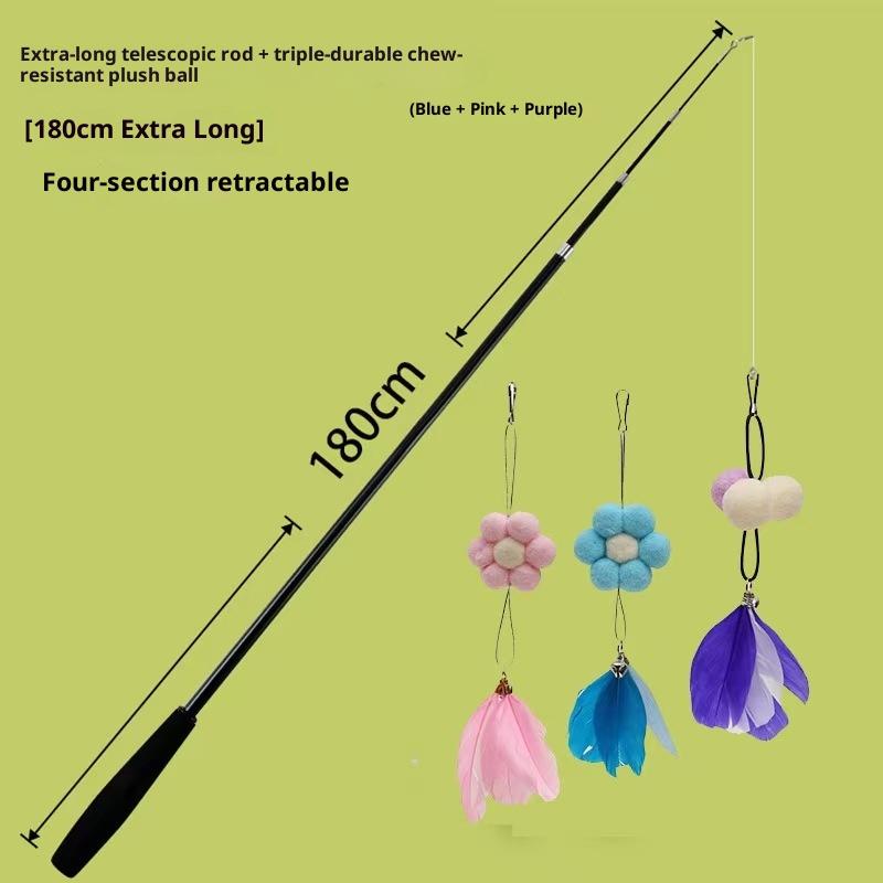1/3/4Pcs Extended Four Section Telescopic Cat Stick 1.8M Extra Long Fishing Rod Resistant Feather Bell Cat Toy Pet Supplies