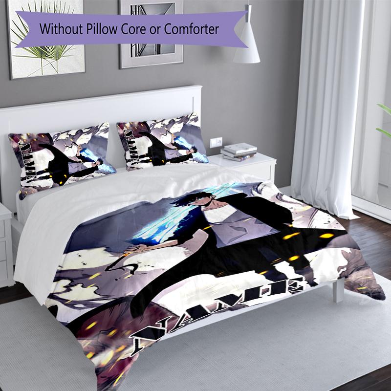 3pcs Custom Name Solo Leveling Bedding Set,Includes 1 Duvet Cover and 2 Pillowcases,All-season Bedroom Decor