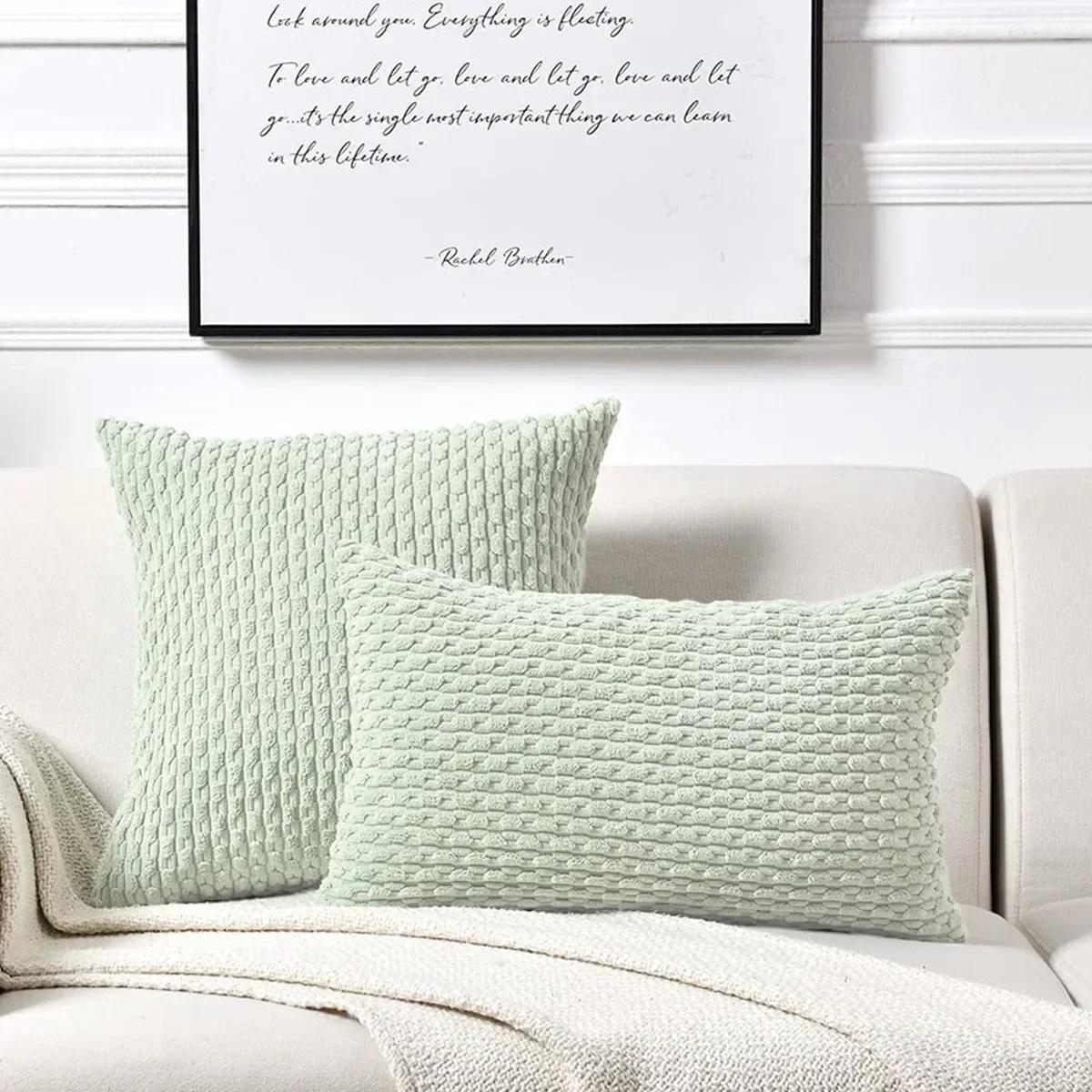 

30/40/45/50/55cm Solid Color Big Corn Striped Corduroy Decorative Pillowcase Cushion Cover Soft Throw Pillow Case Couch Sofa Bed 30x50cm-1PC світло-зелений колір