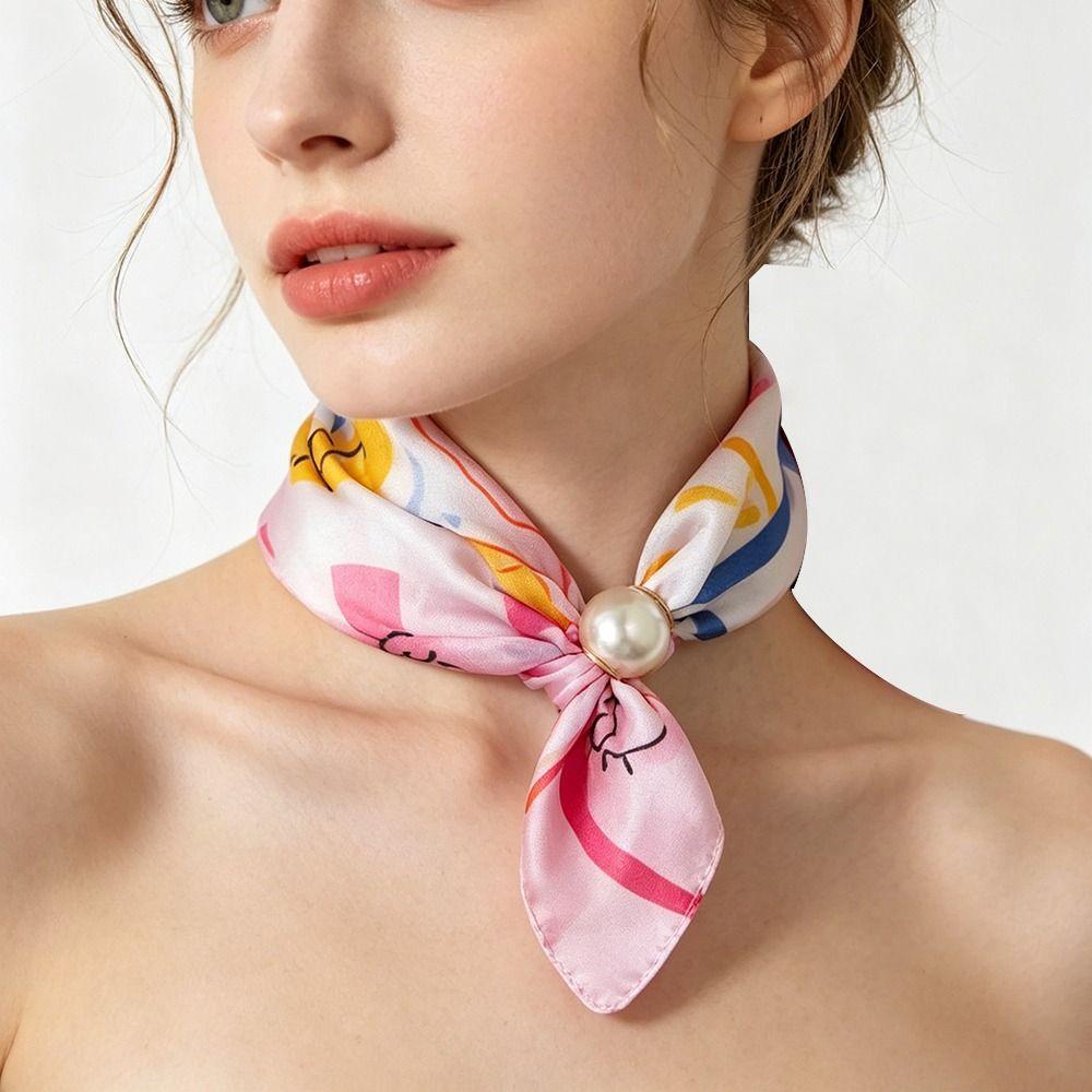 Lightweight Silk Scarf Breathable Printed Neck Scarf Accessory Magnetic Clasp Scarf Women