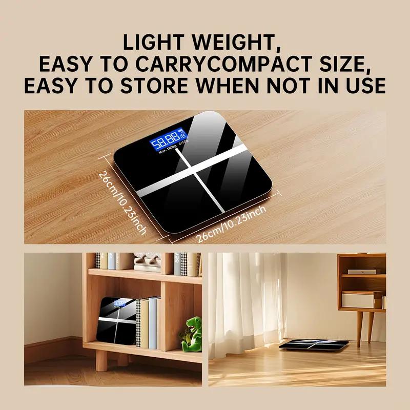 Báscula de Baño Digital de 396 lb - Alta Precisión, Pantalla LED, Conmutable KG/LB, Lectura de Temperatura, Plataforma Ultraancha