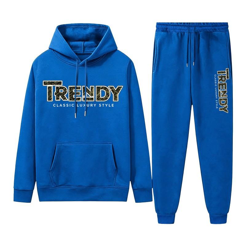 Mens Hooded Sweatshirt Jogger Pants Set Casual Sportswear Two-Piece Outfit Fall Lightweight Comfortable