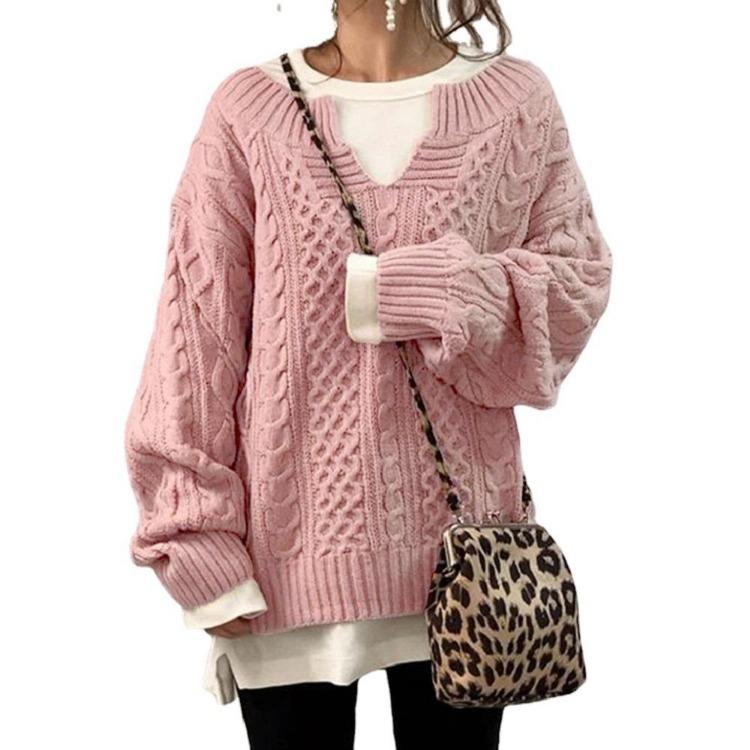 Casual Loose V-neck Knitted Sweaters Long Sleeve Women Jumpers for Ladies Autumn Winter Pullovers
