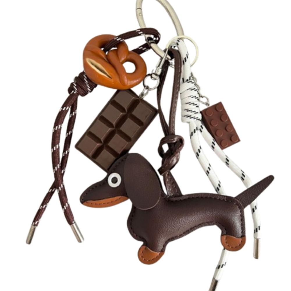 

Cute Cartoon Braid Rope Keychain Food Decorations Ins Bag Pendant Dachshund Dog Keychain Couple Style 2