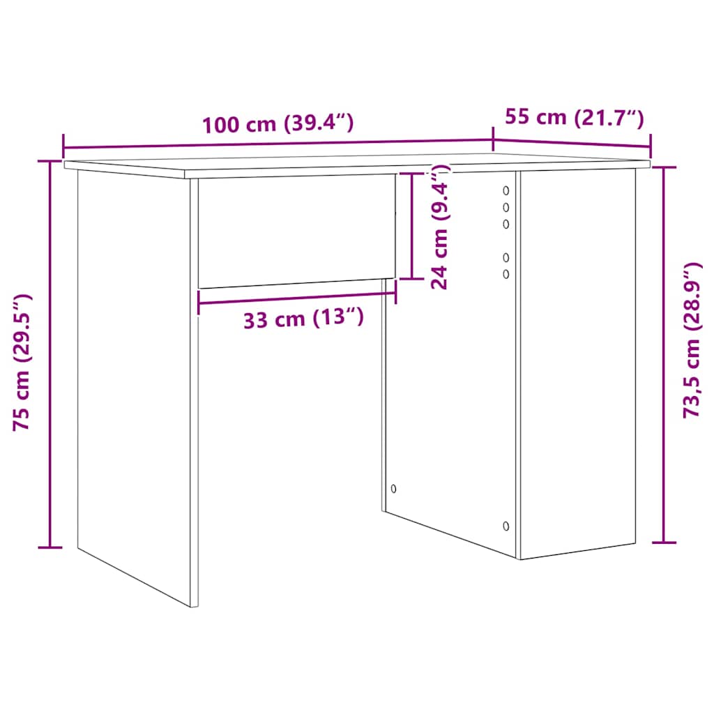 Desk Black Oak 100 x 55 x 75 cm Particleboard