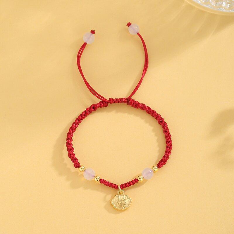 Elegant Lotus Good Luck Peace Woven Bracelet for Women Delicate Lovely Red Braided Rope Bracelet Party Jewelry Accessories
