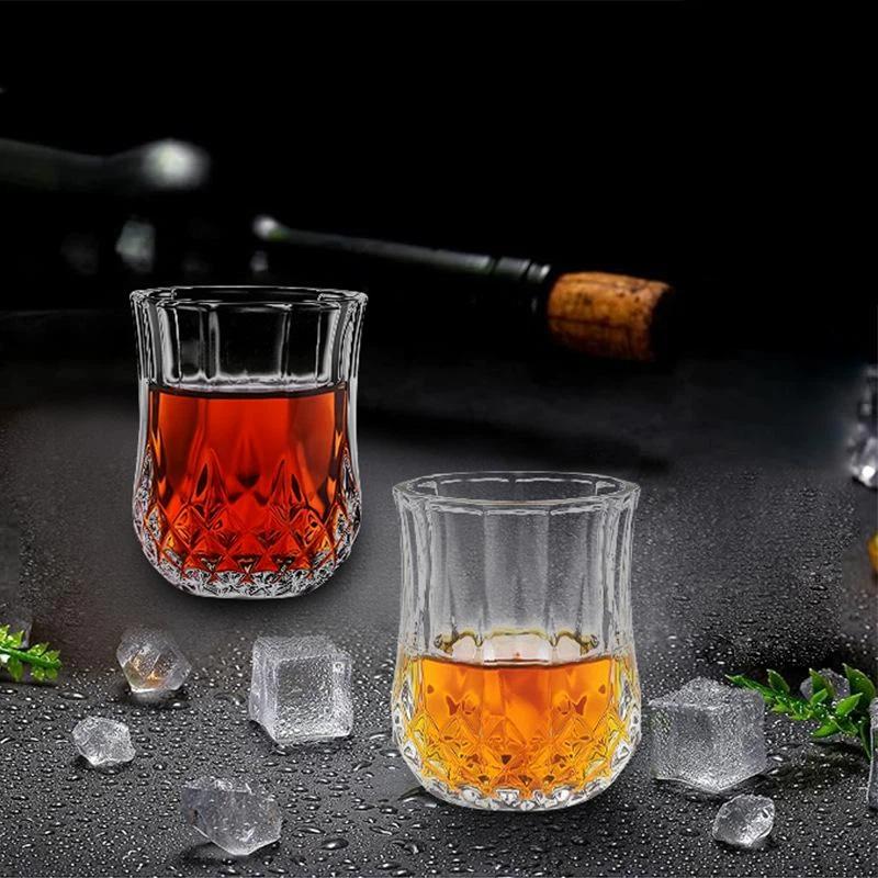 Diamond Textured Liquor Glass Set 6Pcs 90ml Retro European Style Stripe Plastic Cups for Daily Use Home Bar Holiday Party