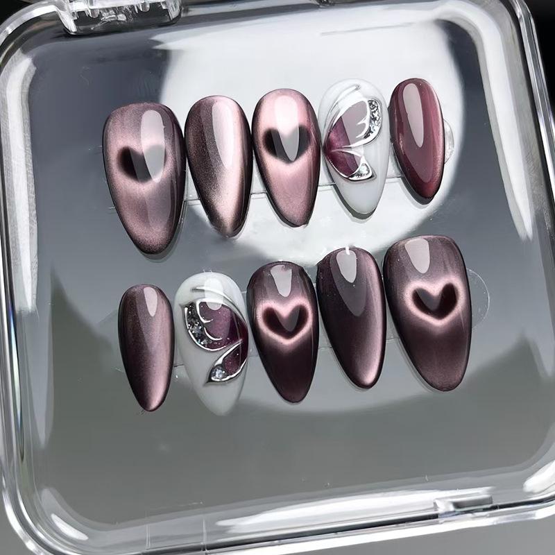 24 Stück tragbare Press-On-Nägel Erdbeer-Schleifen-Design Nagelspitzen Rot Kurz Mandel Perle Sternenlicht Falsche Nagelkunst Blume Falsche Nägel