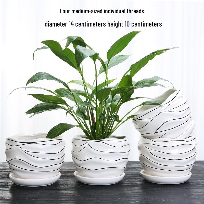 Elegant White Ceramic Flower Pot with Tray - Ideal for Ivy, Spider Plants, and Succulents