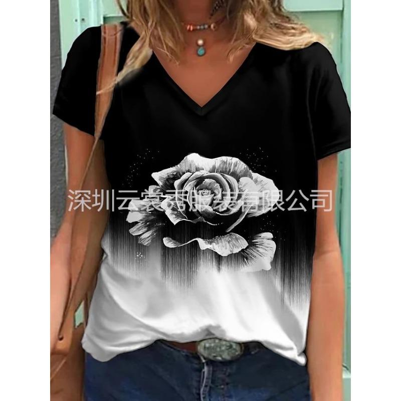 QICED Moda Donna Casual Manica Corta Scollo a V Bluse e Camicie