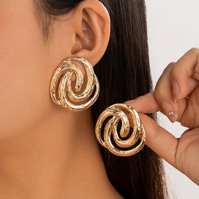 Ingemark Unique Punk Hollow Geometric Spiral Circle Stud Earrings for Women Girls Fashion Retro Piercing Earring Party Jewelry
