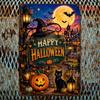 1pc Halloween Tin Sign, Black Cat Pumpkin Witch Hat Metal Wall Decor for Yard Front Door, Spooky Home Plaque
