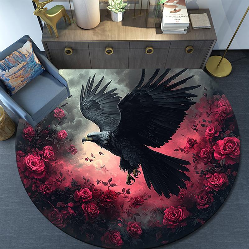 Raven Round Area Rug,Carpet Rug for Living Room Bedroom Sofa Playroom Decor,Non-slip Floor Mat