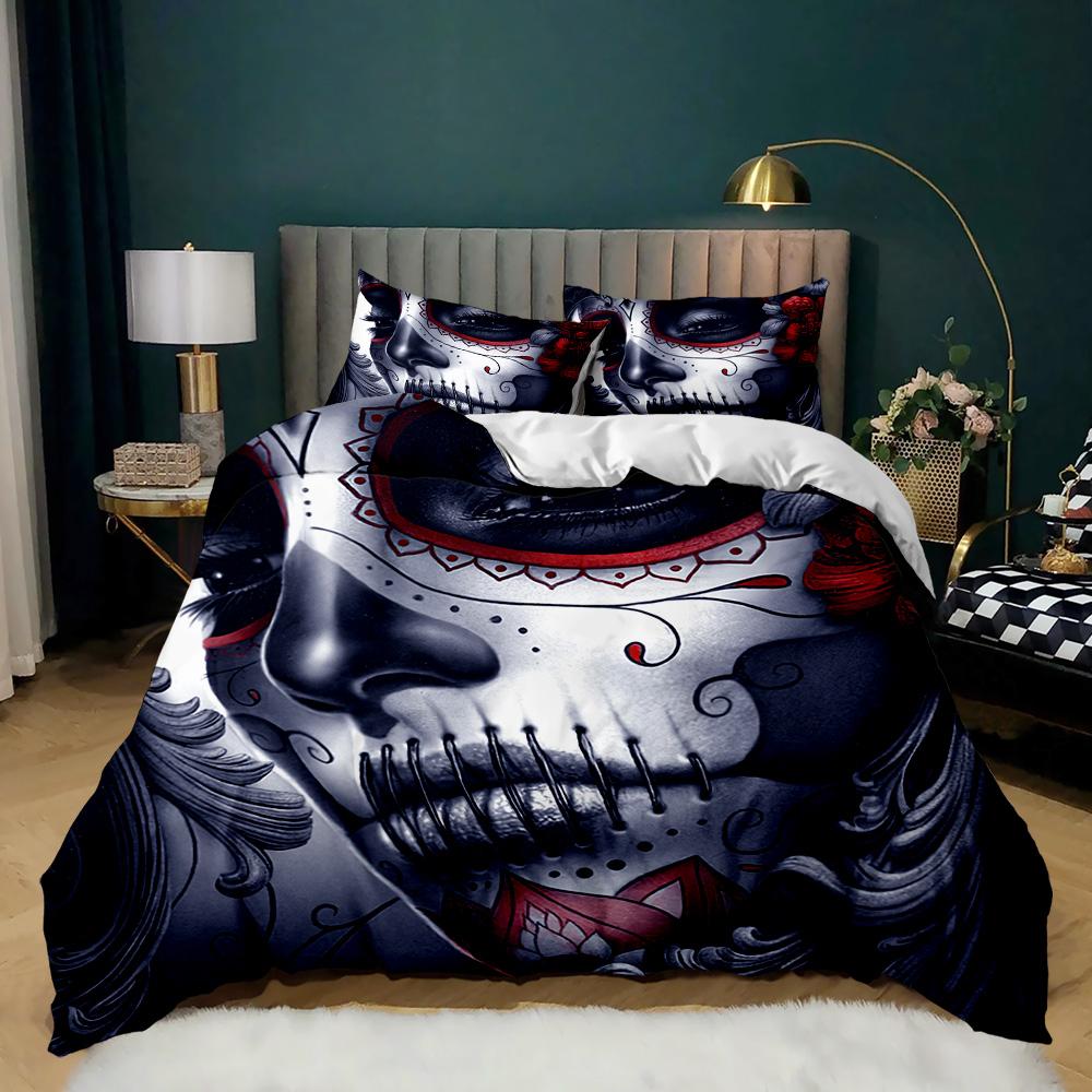 Horrible Skeleton Skull Duvet Cover - Halloween Gothic Horror Theme