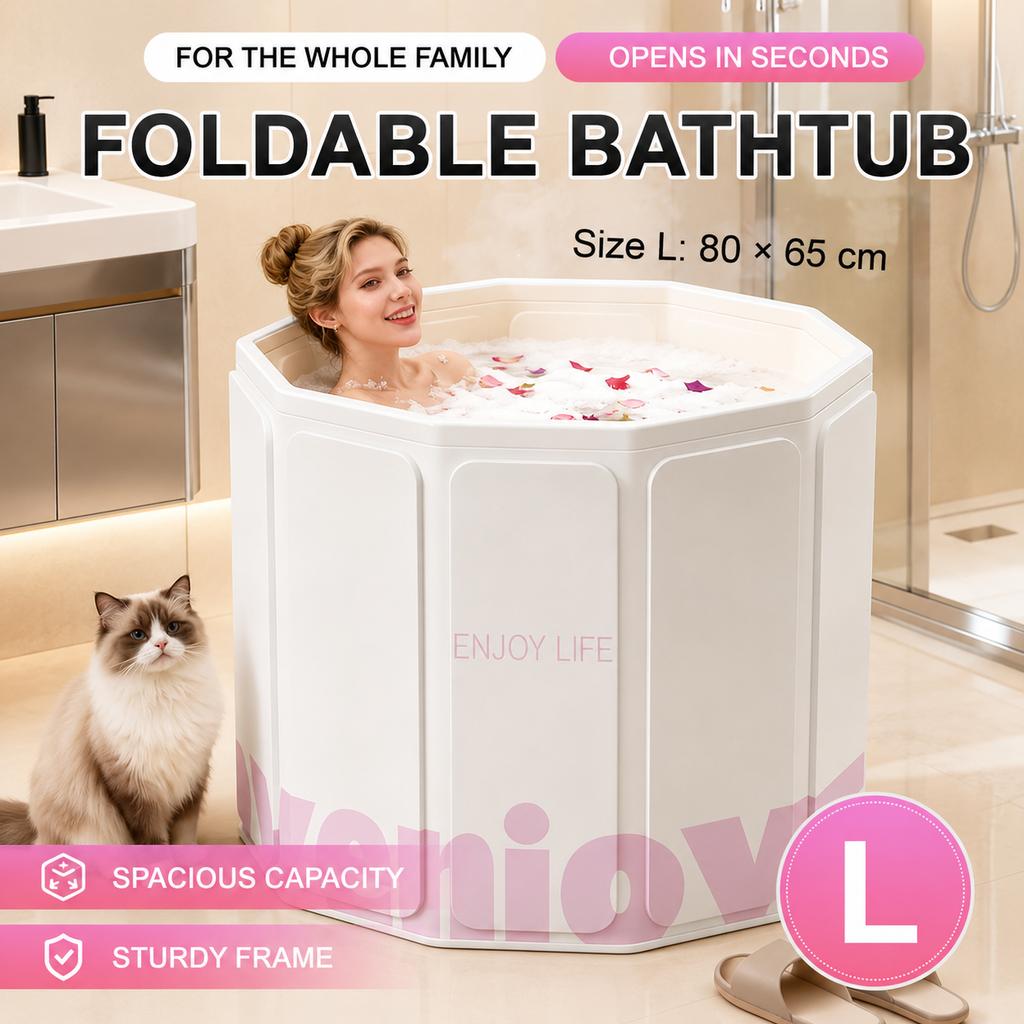 1PC Portable Foldable Bathtub for Adults, Large Deep Soaking Tub, Space-Saving Collapsible Bath Bucket for Indoor Outdoor Use