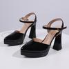 2025 summer pointed thick heel waterproof table high heels women's one-word buckle strap small man heightening bag head sandals