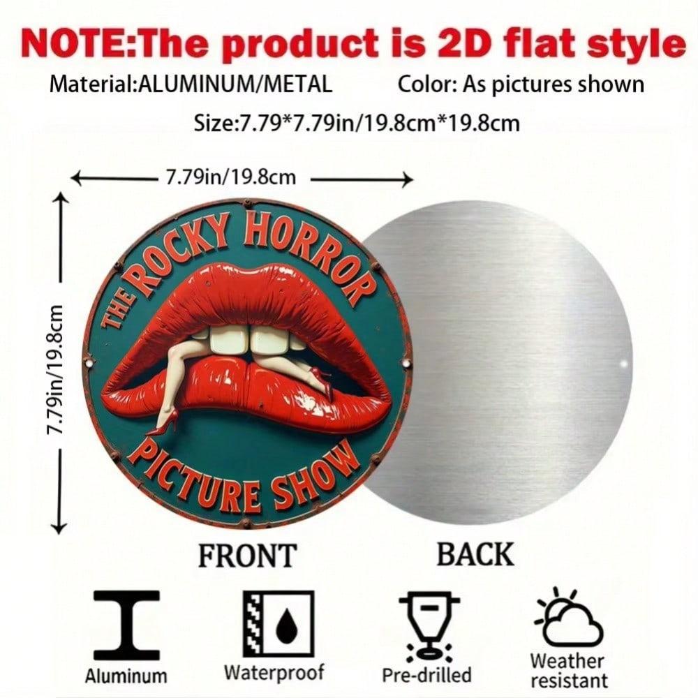 Vintage Rocky Horror Metal Wall Art Round Retro Lips Sign Home Decor Halloween Gift 20x20